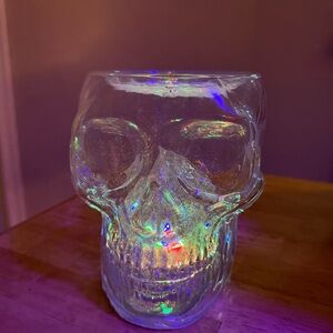 💀 Bath & Body Works Halloween Glass Skull Light Up 3 Wick Candle Holder